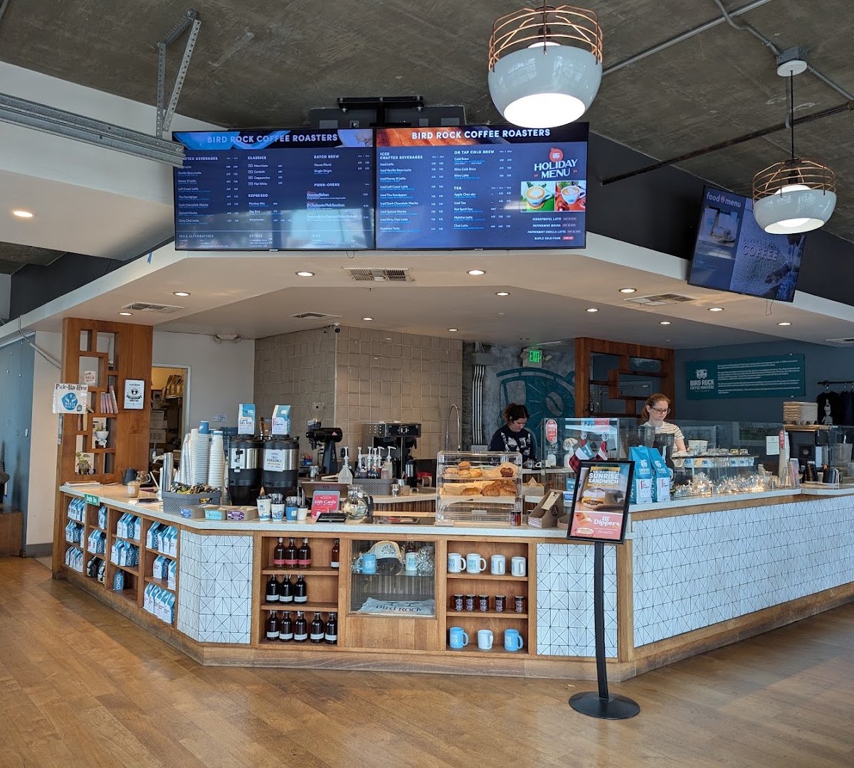 Interior of Bird Rock Coffee Roasters, specialty coffee shop in San Diego