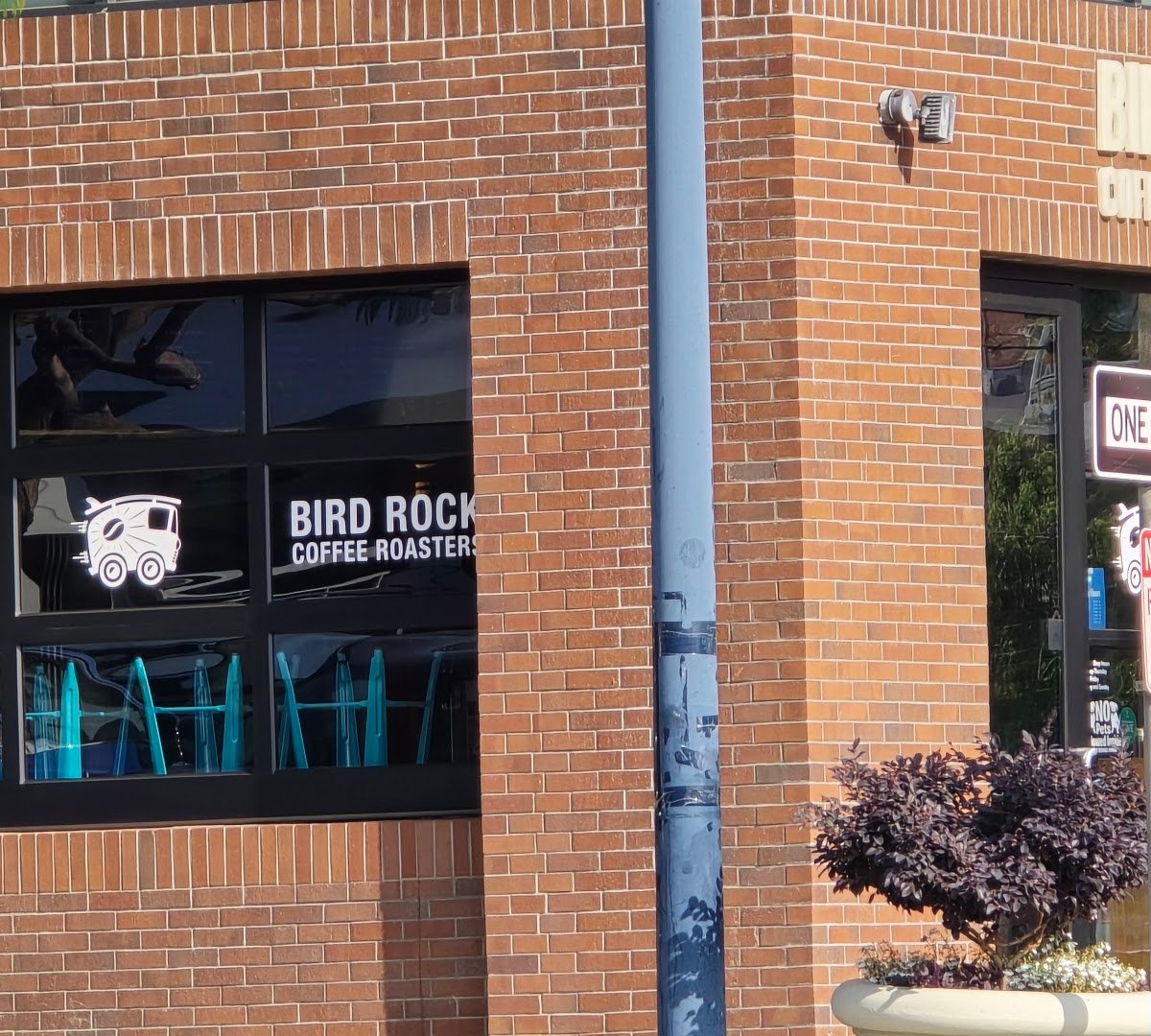 Storefront of Bird Rock Coffee Roasters, specialty coffee shop in San Diego