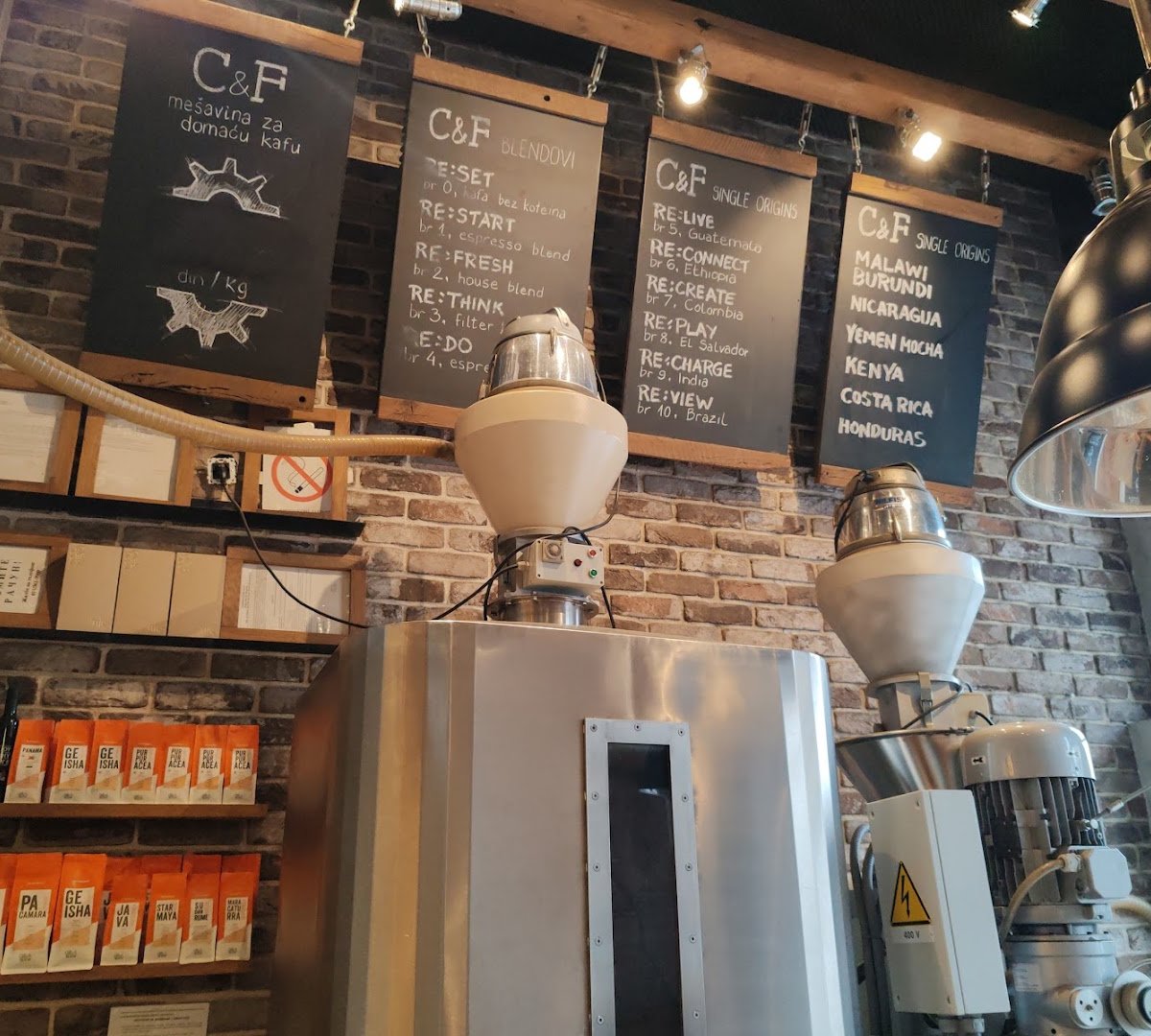 Interior of Cafe&Factory 9, specialty coffee shop in Belgrade