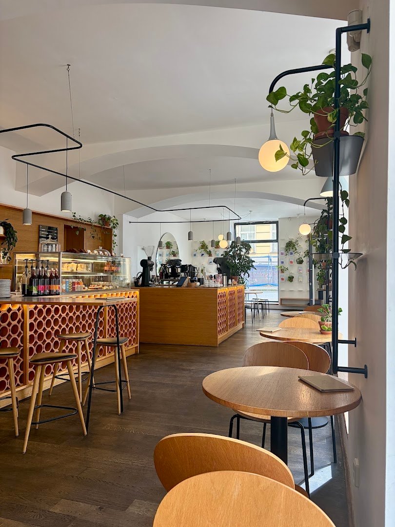 Interior of TYPIKA Nusle, specialty coffee shop in Prague