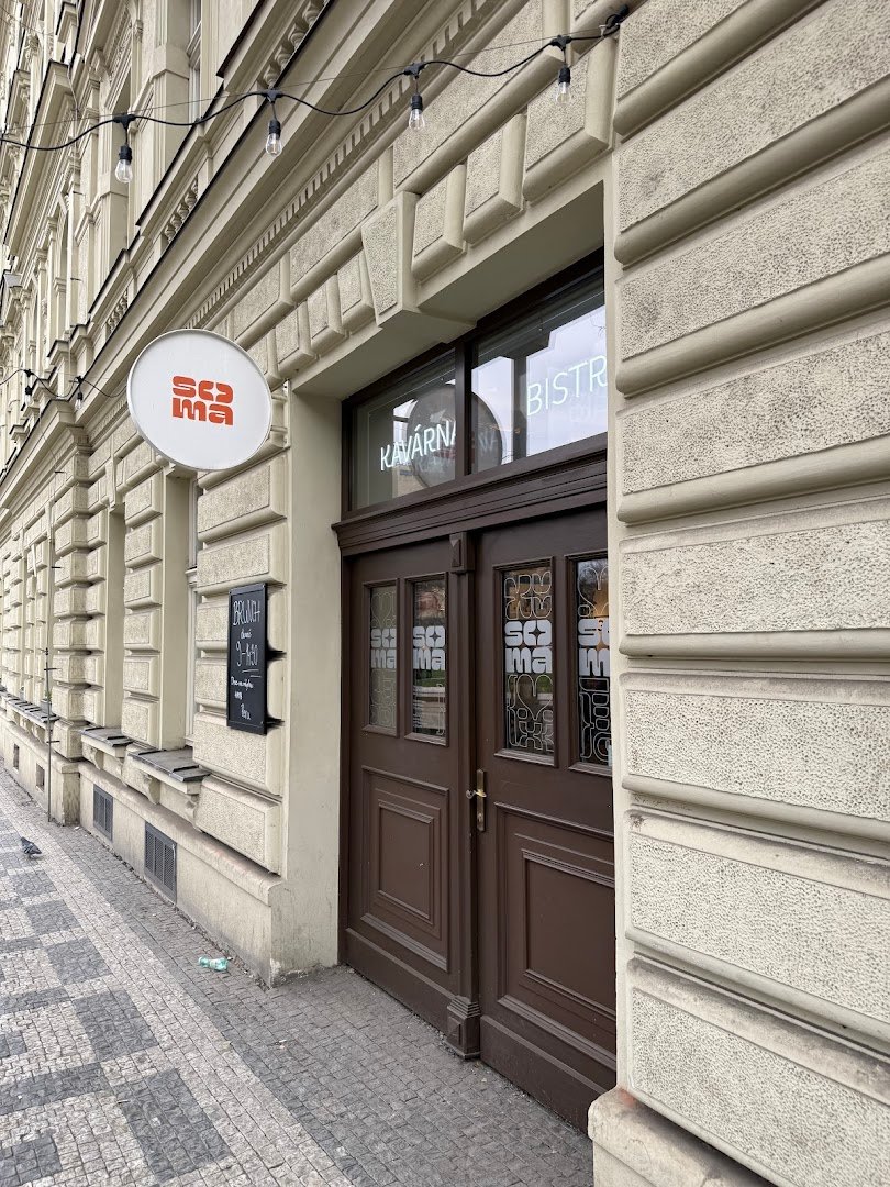 Storefront of SOMA, specialty coffee shop in Prague