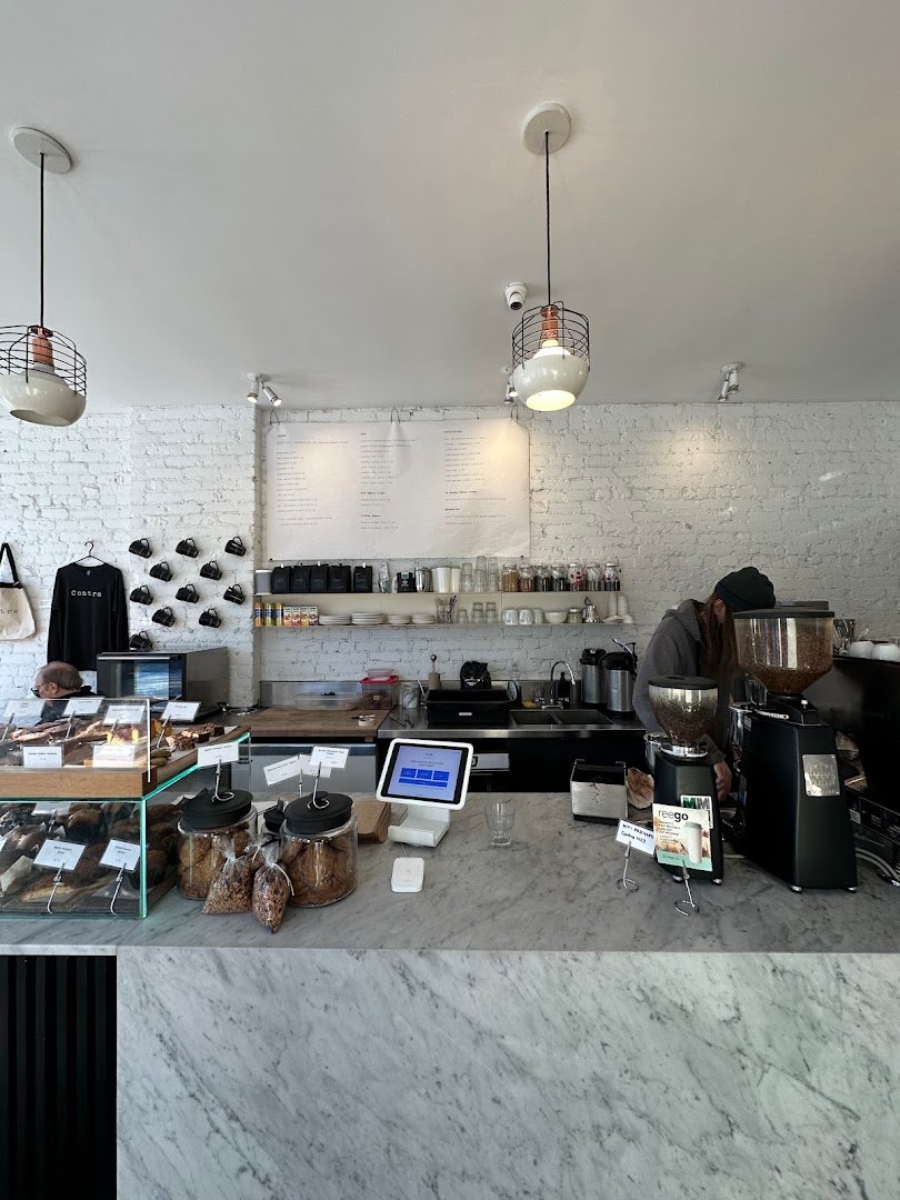 Interior of Contra Café, specialty coffee shop in Toronto