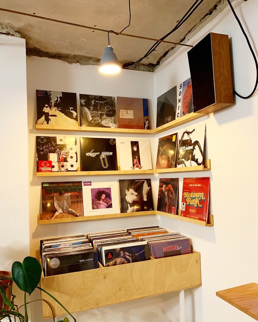 Interior of HAŁAS Coffee+Vinyl, specialty coffee shop in Warsaw