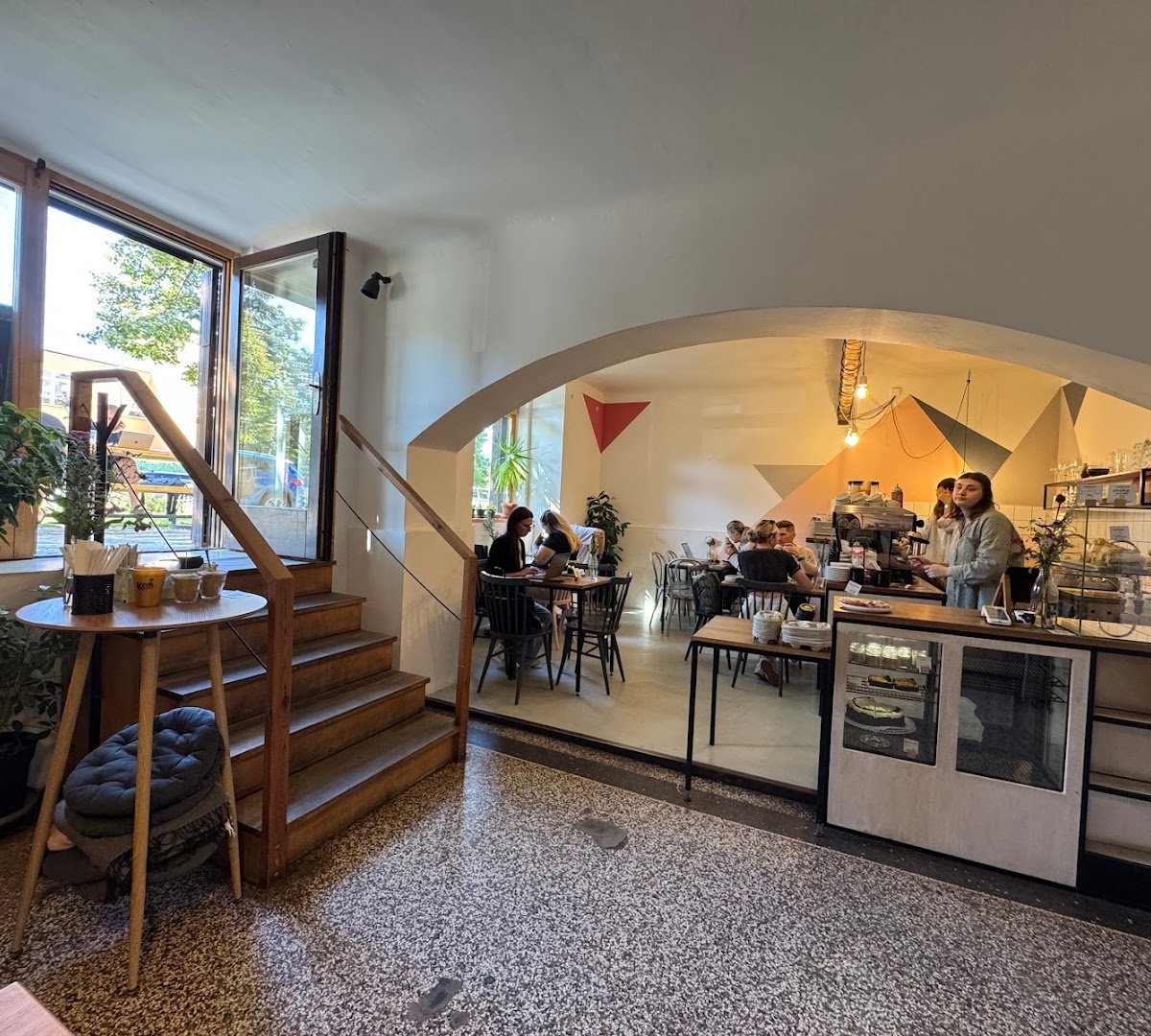Interior of Café Jen, specialty coffee shop in Prague