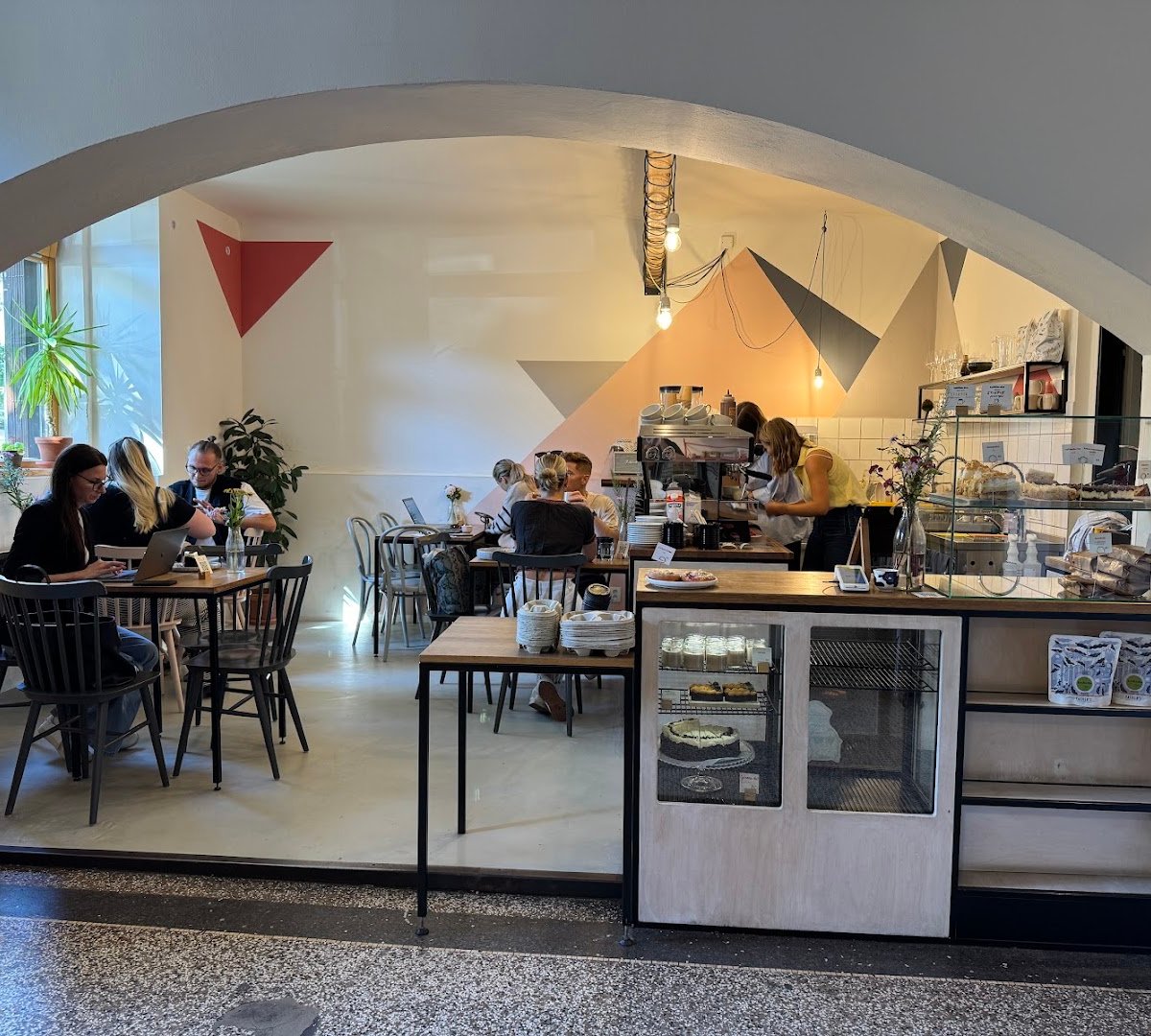 Interior of Café Jen, specialty coffee shop in Prague