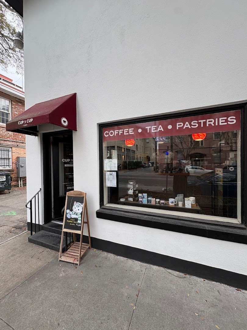 Storefront of Cup to Cup Cafe, specialty coffee shop in Savannah