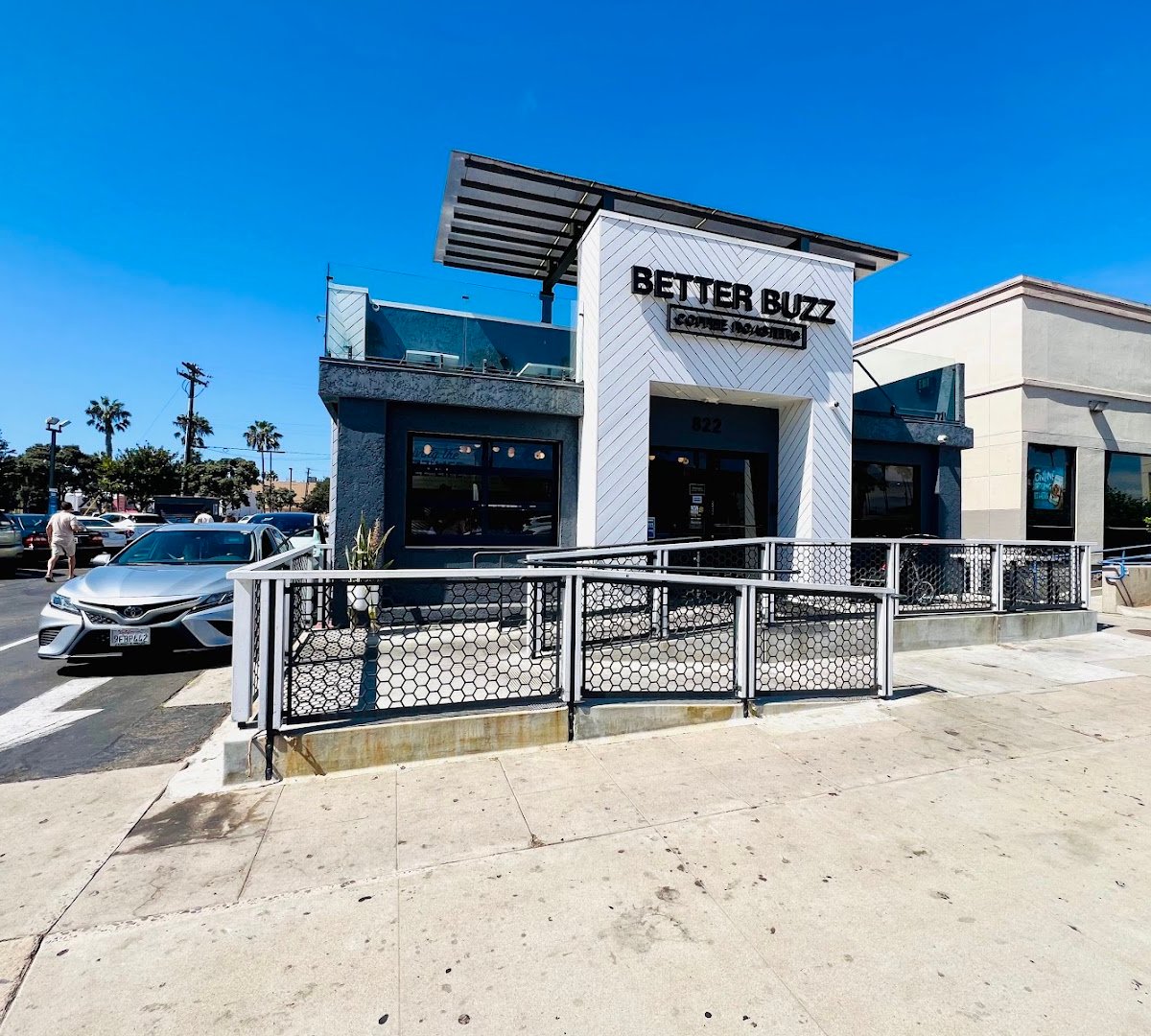 Storefront of Better Buzz Coffee Pacific Beach Grand, specialty coffee shop in San Diego
