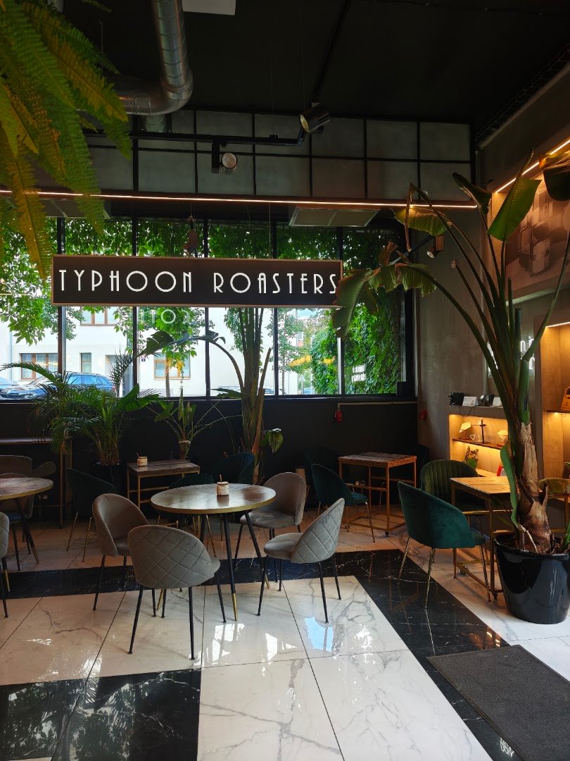 Interior of Typhoon Coffee, specialty coffee shop in Prague