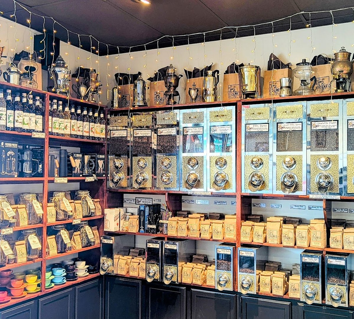 Interior of Sips Coffee & Cafe, specialty coffee shop in Rochester