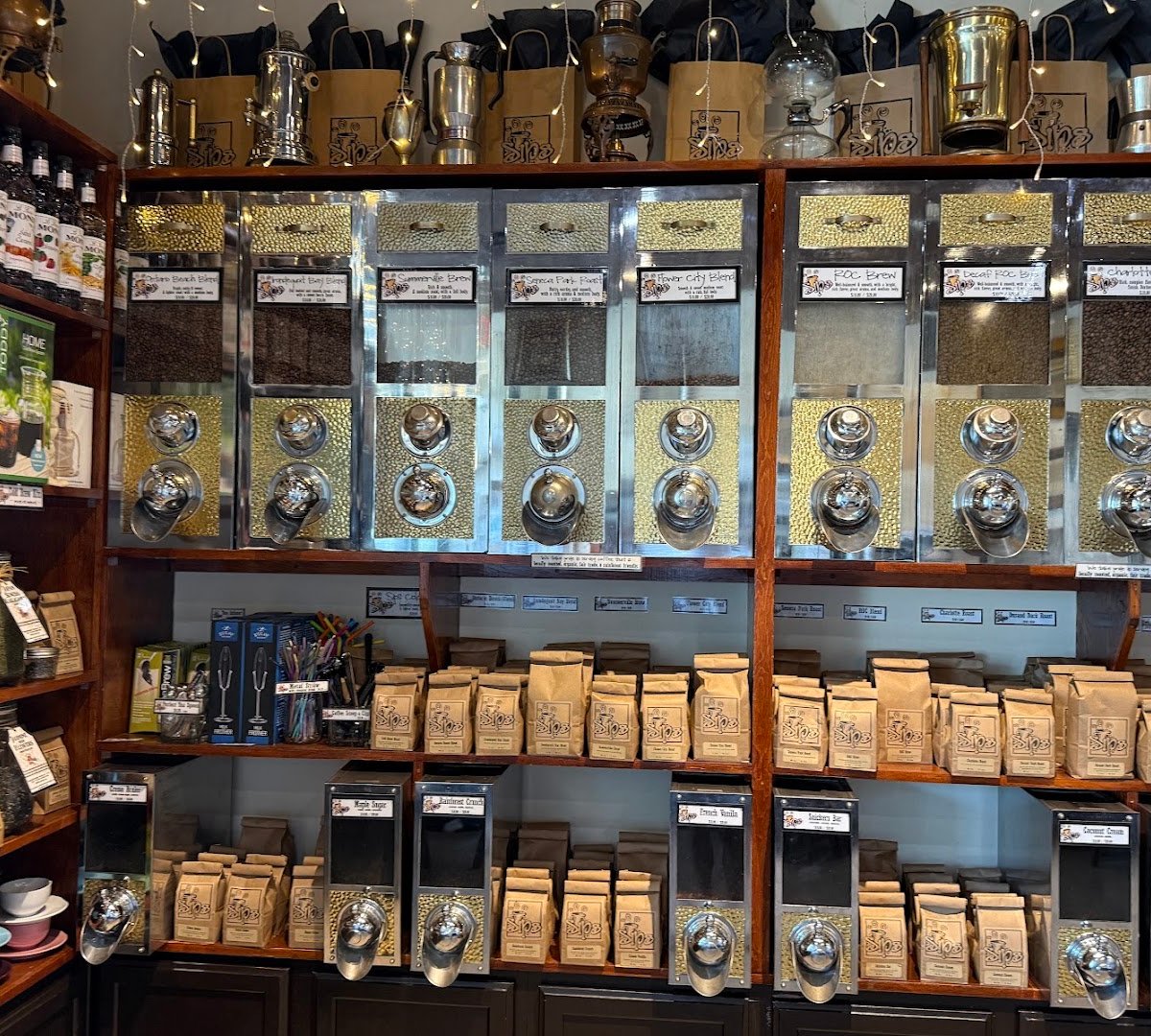 Interior of Sips Coffee & Cafe, specialty coffee shop in Rochester