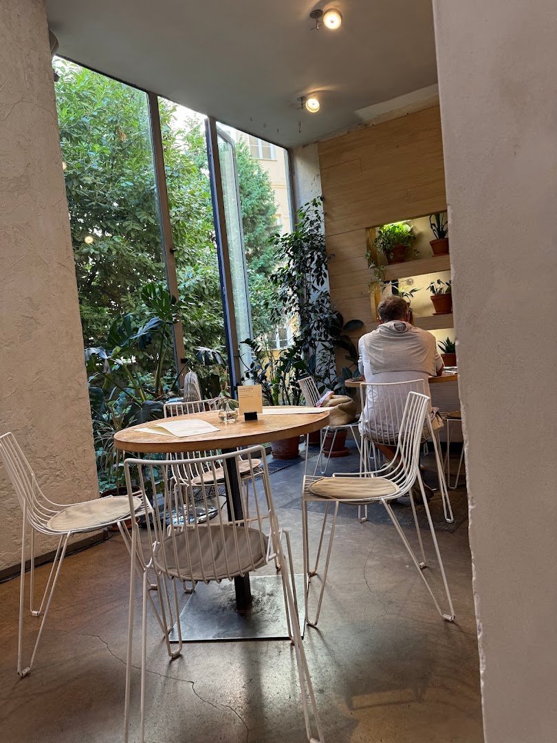 Interior of Mistral Cafe, specialty coffee shop in Prague