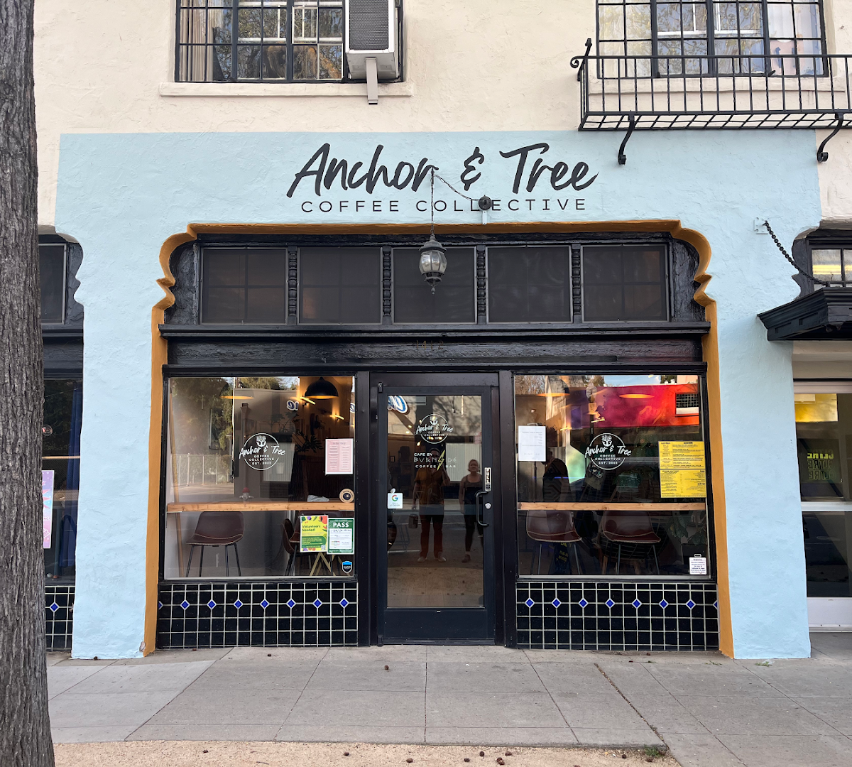 Storefront of Anchor & Tree Coffee Roasting Co, specialty coffee shop in Sacramento