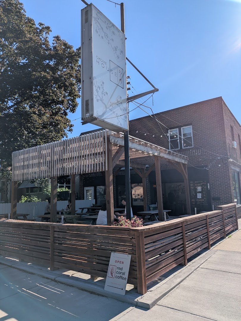 Storefront of Red Coral Coffee, specialty coffee shop in Minneapolis