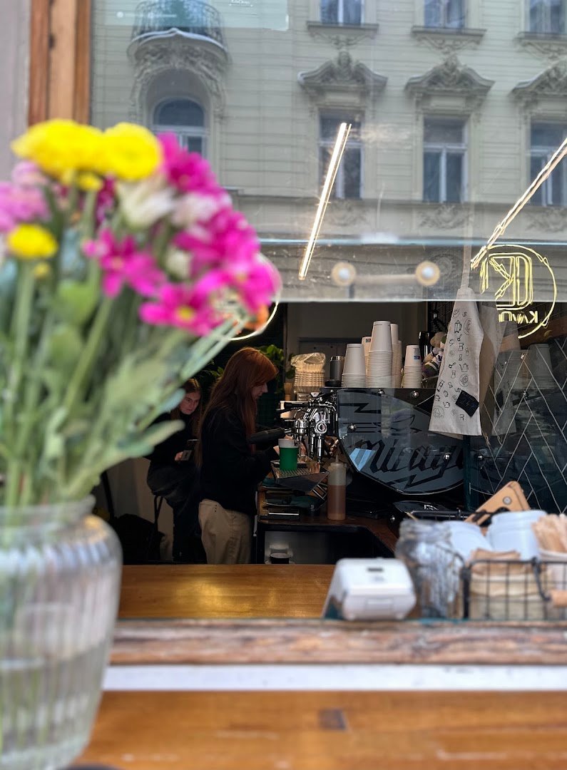 Interior of Cafe KávOkno Ostrovní, specialty coffee shop in Prague