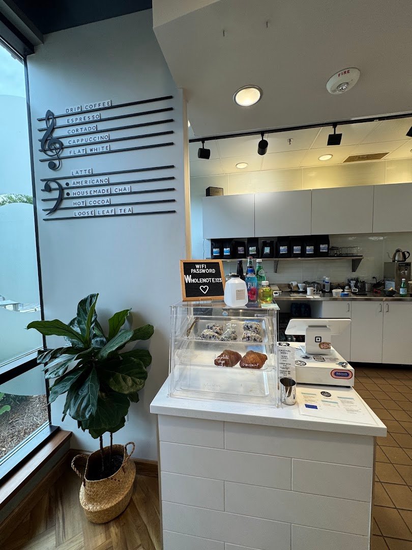 Interior of Quarter Note Coffee, specialty coffee shop in Raleigh-Durham