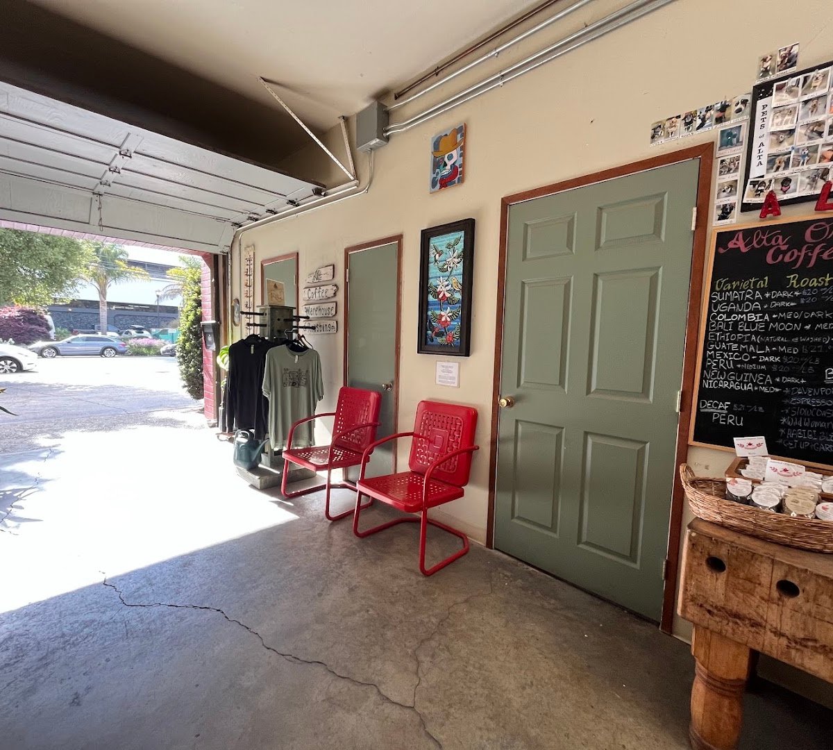 Interior of Alta Organic Coffee Warehouse & Roasting Co., specialty coffee shop in Santa Cruz