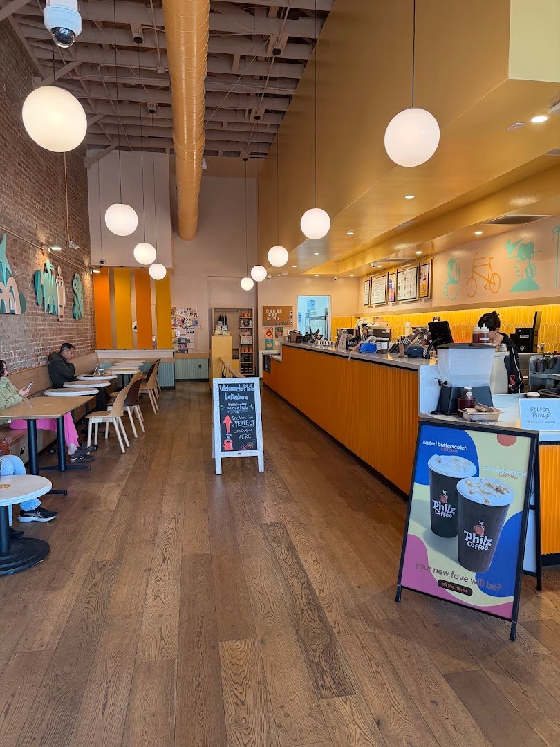 Interior of Philz Coffee, specialty coffee shop in Oakland