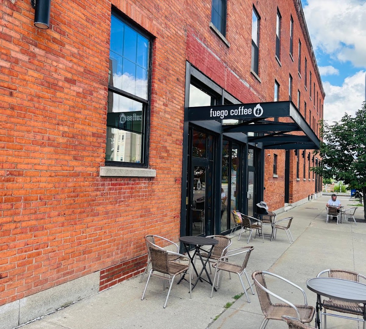 Storefront of Fuego Coffee Roasters, specialty coffee shop in Rochester