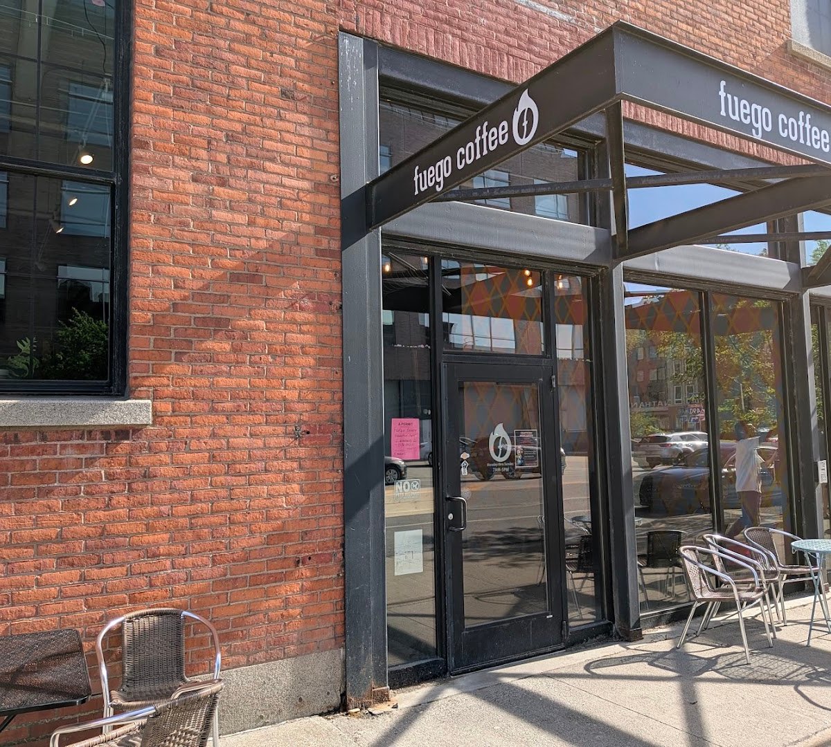 Storefront of Fuego Coffee Roasters, specialty coffee shop in Rochester