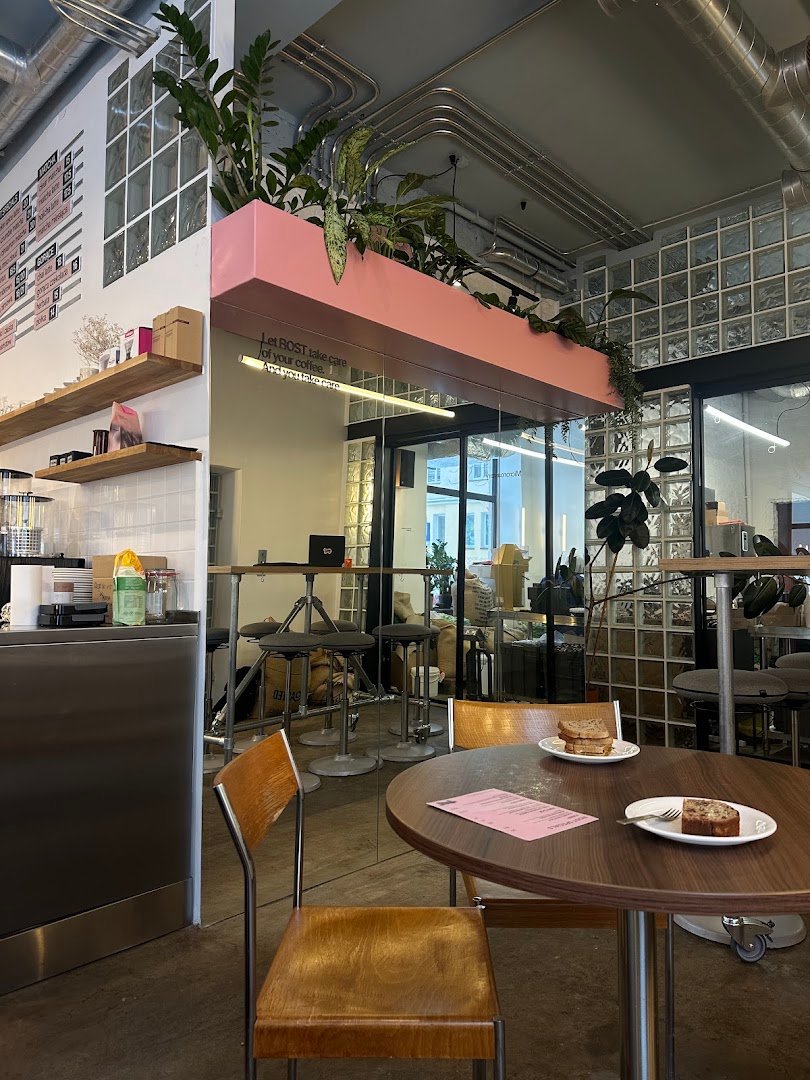 Interior of ROST microroastery & café, specialty coffee shop in Warsaw
