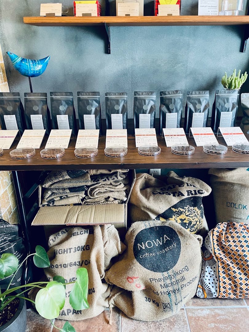 Interior of NOWA coffee roastery, specialty coffee shop in Osaka