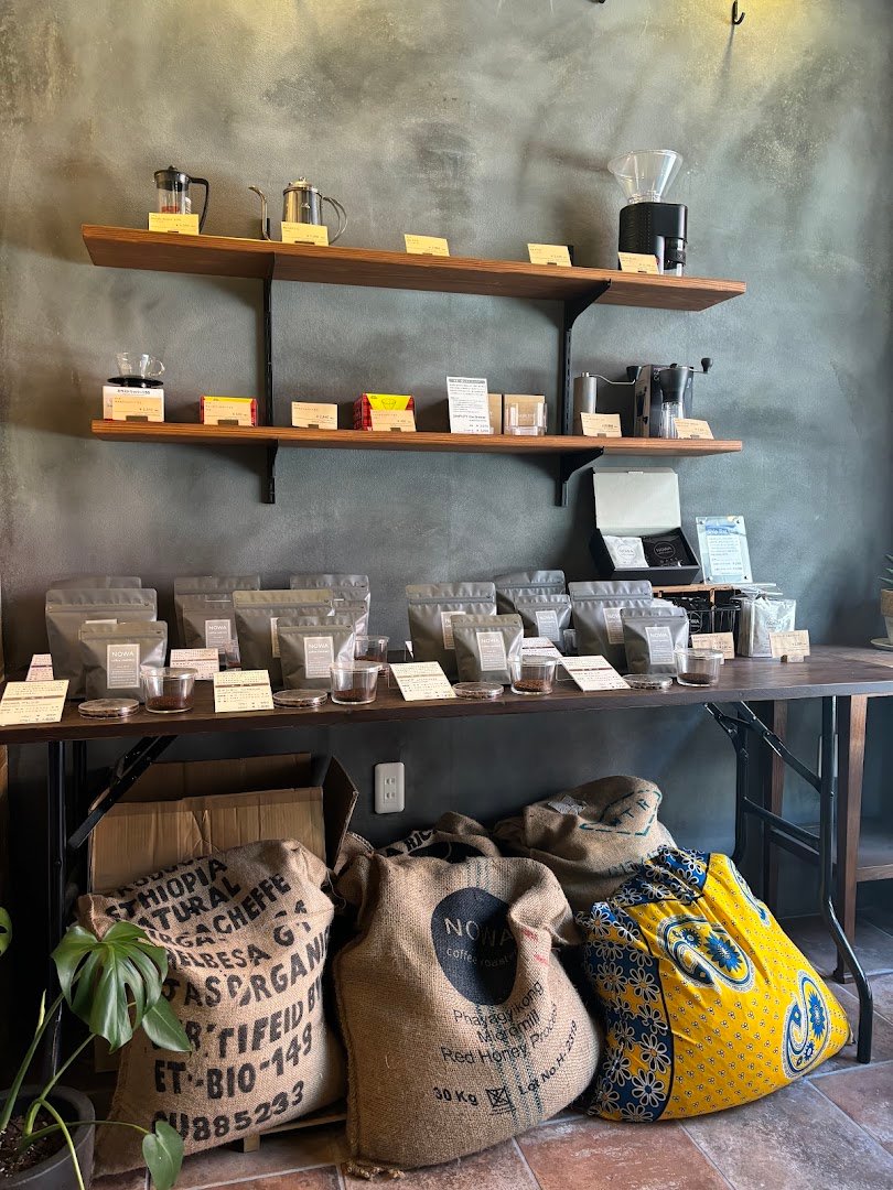 Interior of NOWA coffee roastery, specialty coffee shop in Osaka