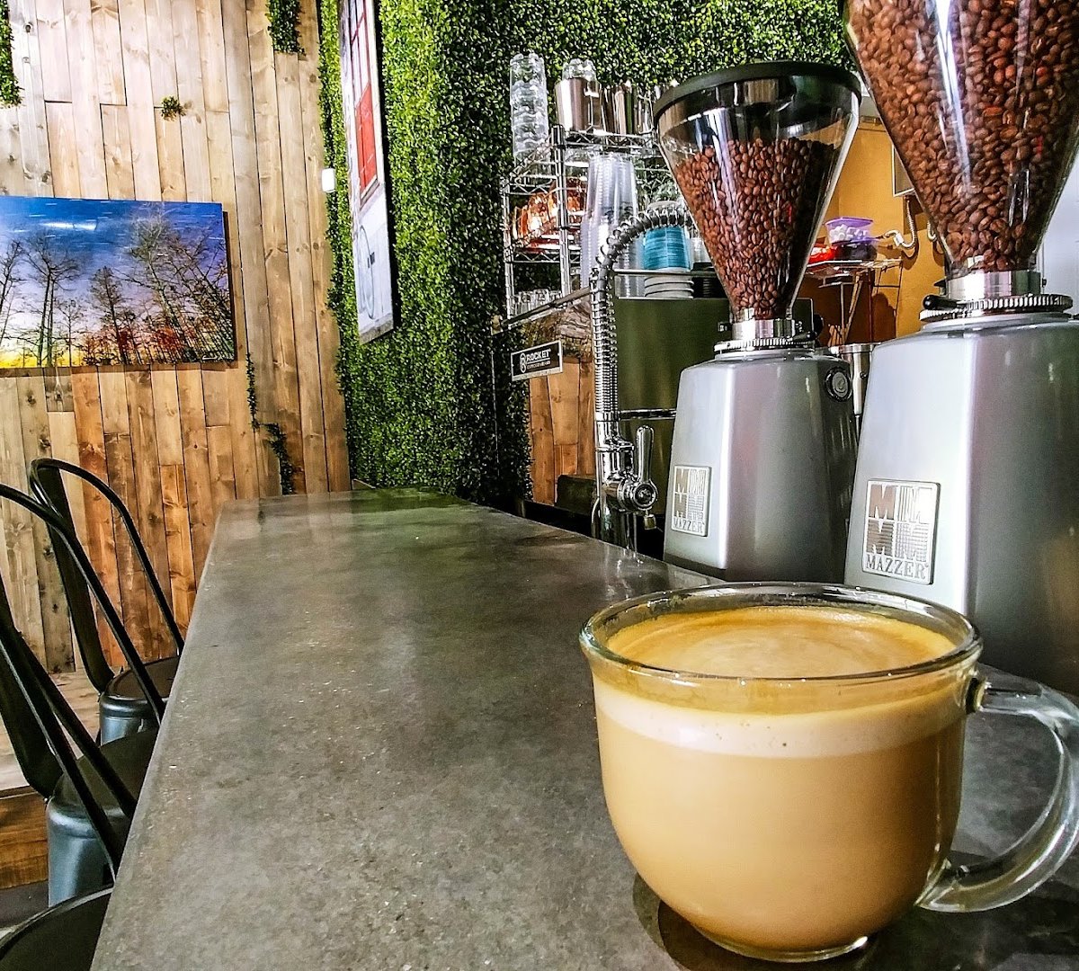 Interior of Brewing Buddha Cafe & Arthouse, specialty coffee shop in Miami