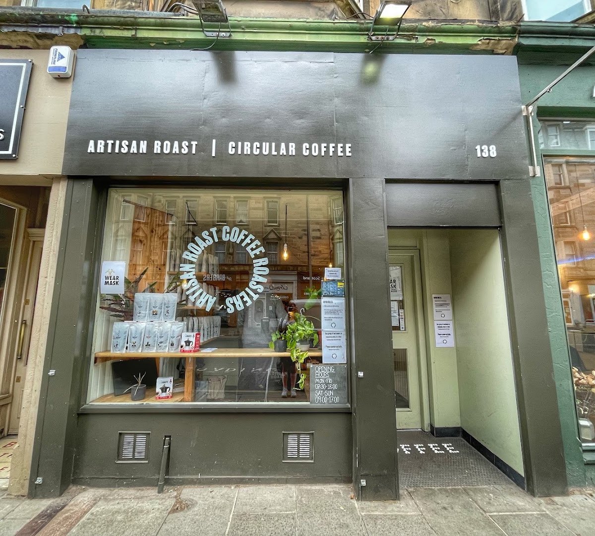 Storefront of Artisan Roast Bruntsfield, specialty coffee shop in Edinburgh