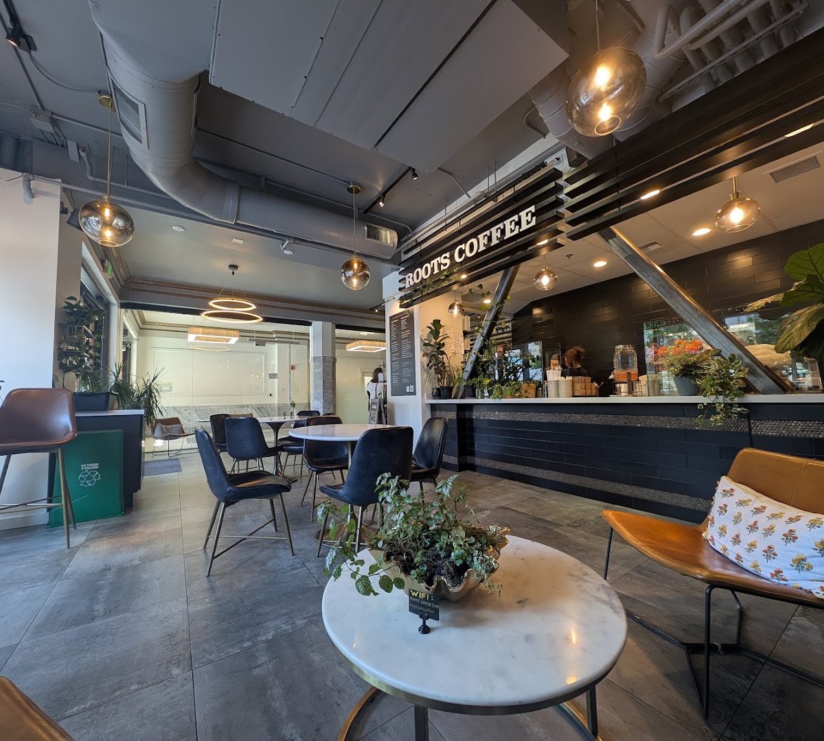 Interior of Roots Coffee, specialty coffee shop in Sacramento