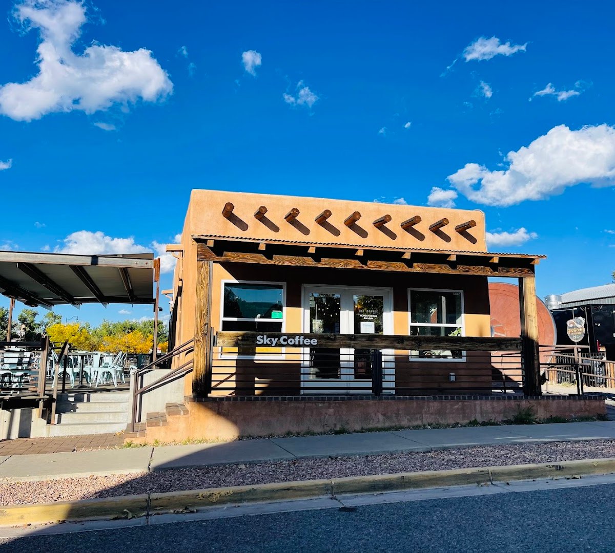 Storefront of Sky Coffee, specialty coffee shop in Santa Fe