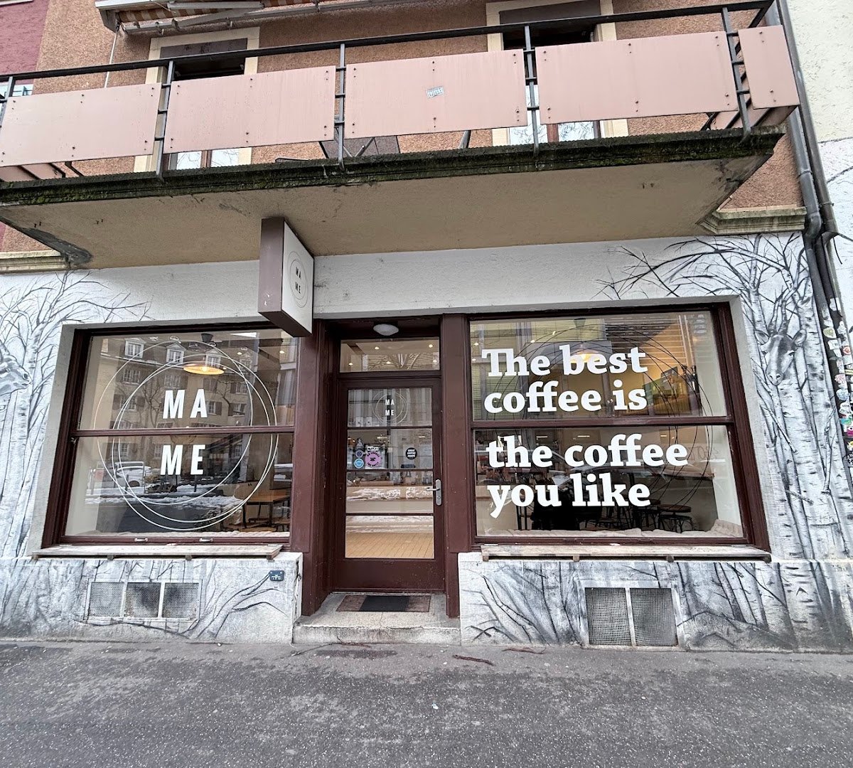 Storefront of MAME Josef, specialty coffee shop in Zurich