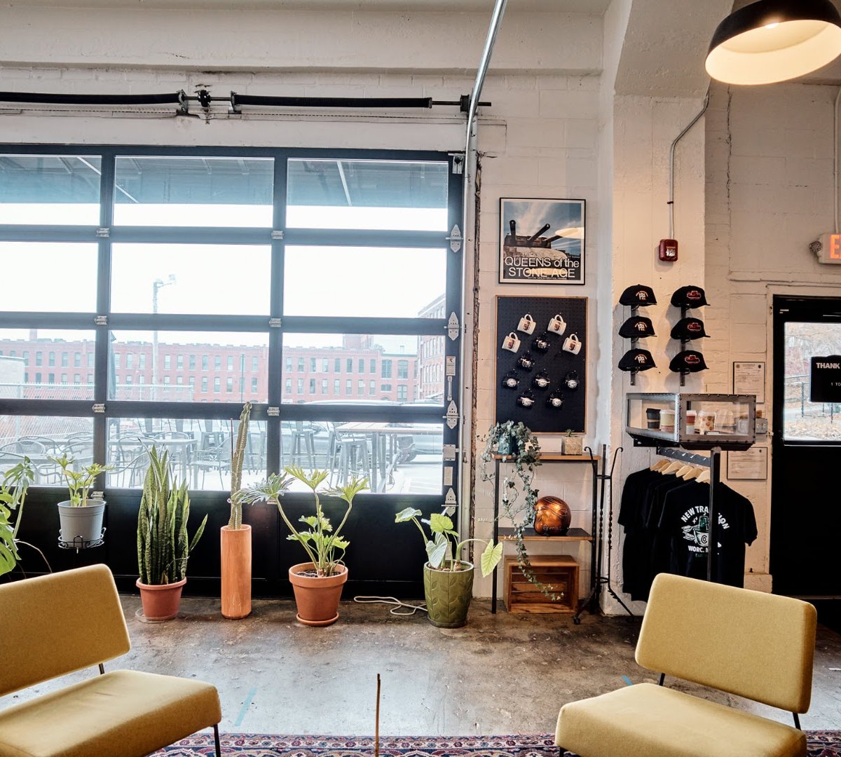 Interior of New Tradition Co, specialty coffee shop in Worcester