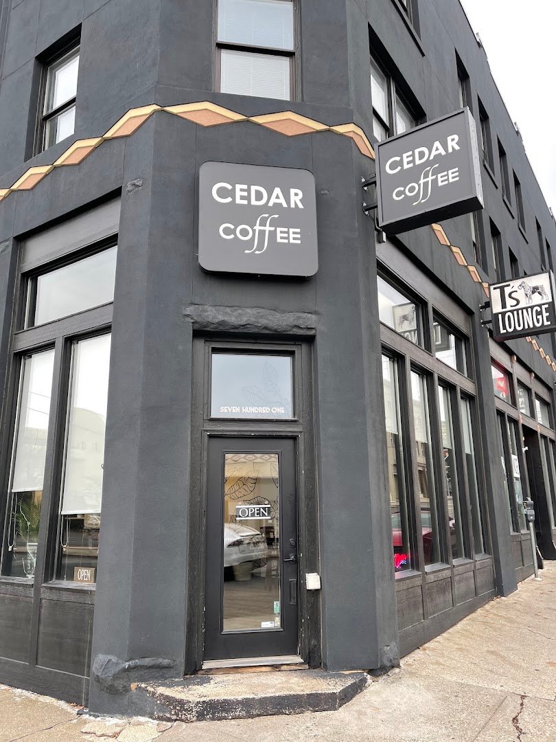 Storefront of Cedar Coffee, specialty coffee shop in Spokane
