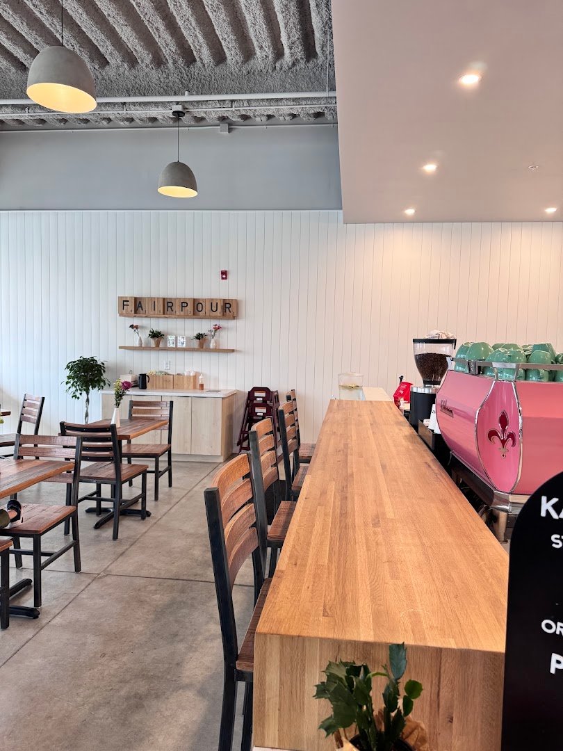 Interior of FairPour Coffee Roasters, specialty coffee shop in Rochester