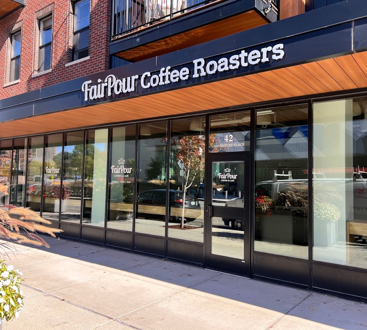 Storefront of FairPour Coffee Roasters, specialty coffee shop in Rochester