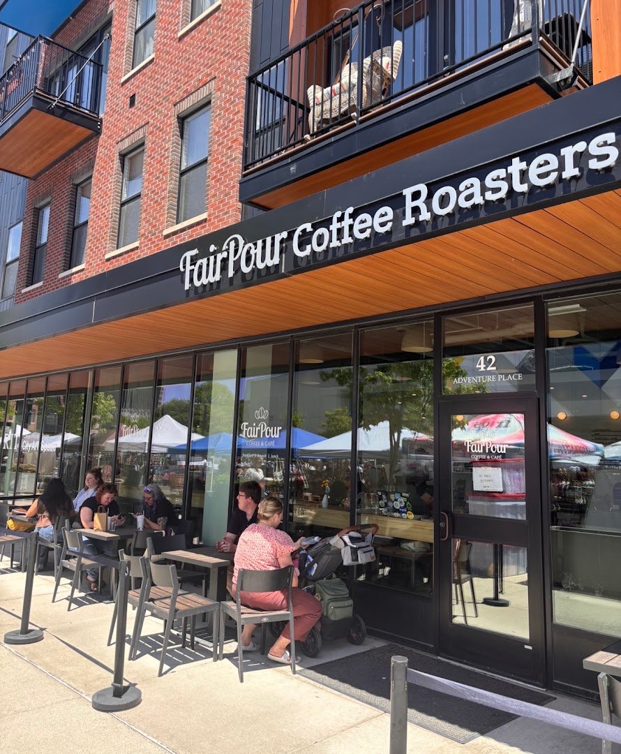 Storefront of FairPour Coffee Roasters, specialty coffee shop in Rochester