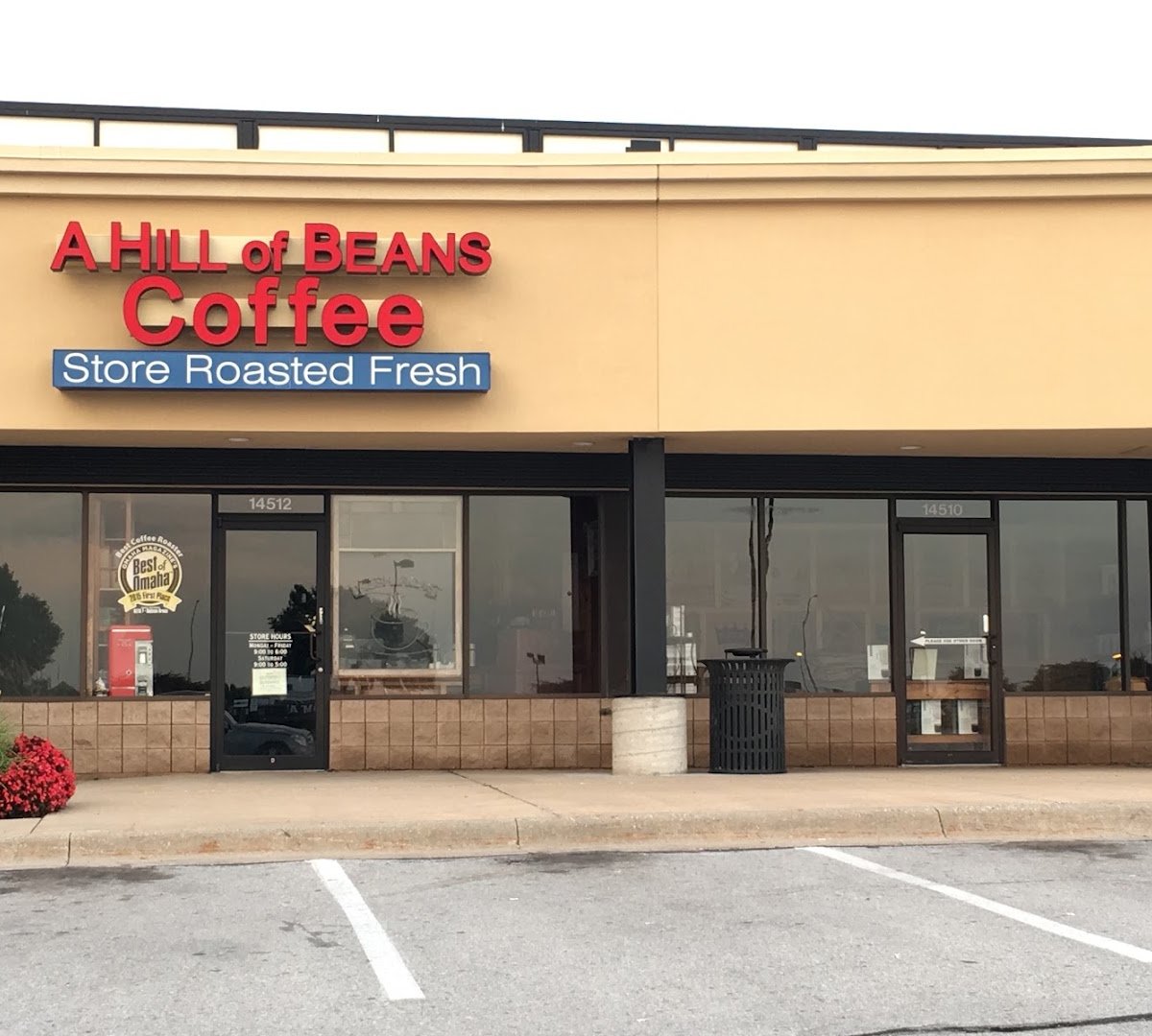 Storefront of A Hill of Beans Coffee Roasters, specialty coffee shop in Omaha