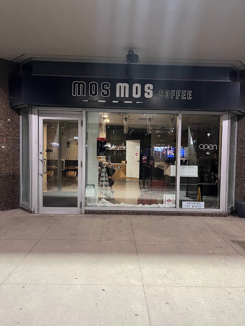 Storefront of Mos Mos Coffee & Cookie Shop, specialty coffee shop in Toronto