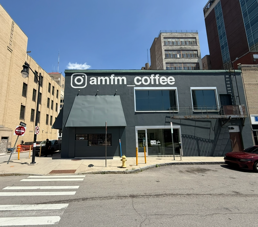 Storefront of AM:FM, specialty coffee shop in Rochester