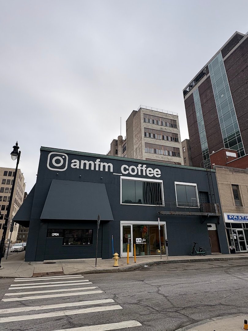 Storefront of AM:FM, specialty coffee shop in Rochester