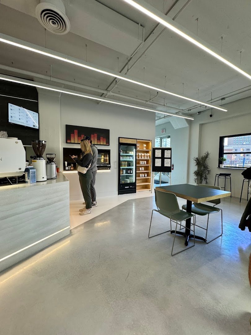 Interior of AM:FM, specialty coffee shop in Rochester