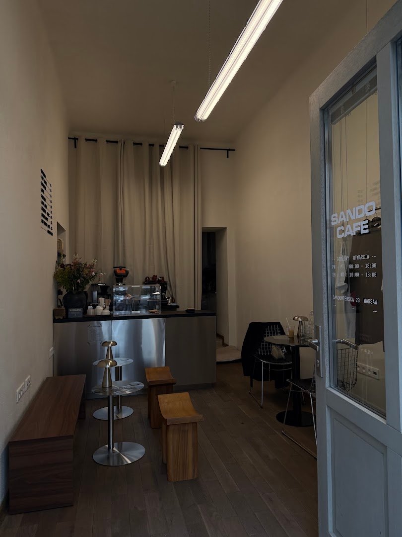 Interior of Sando Cafe, specialty coffee shop in Warsaw