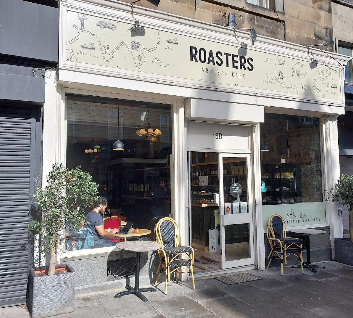 Storefront of Roasters - Artisan Cafe, specialty coffee shop in Edinburgh