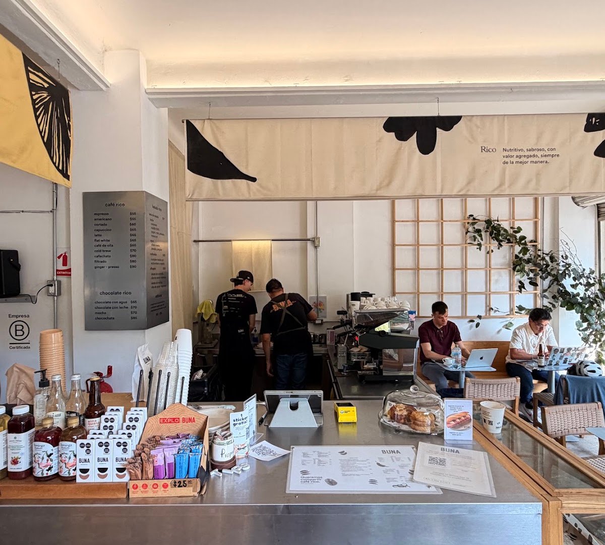 Interior of BUNA Condesa, specialty coffee shop in Mexico City