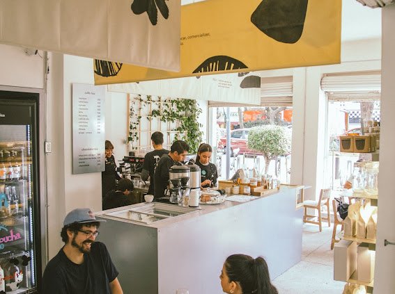 Interior of BUNA Condesa, specialty coffee shop in Mexico City