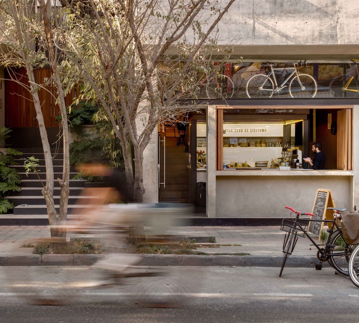 Storefront of Distrito Fijo Club de Ciclismo, specialty coffee shop in Mexico City
