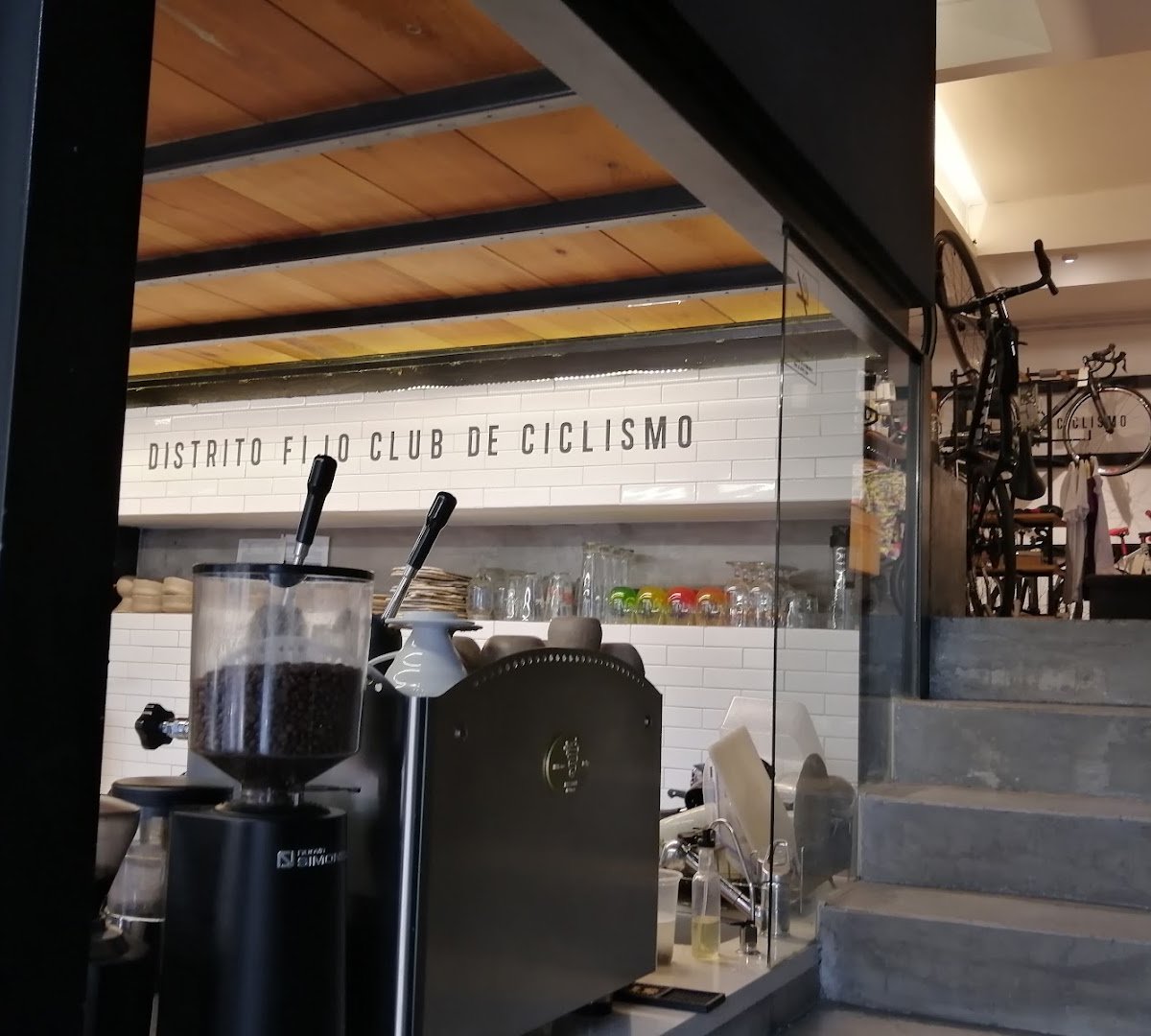 Interior of Distrito Fijo Club de Ciclismo, specialty coffee shop in Mexico City