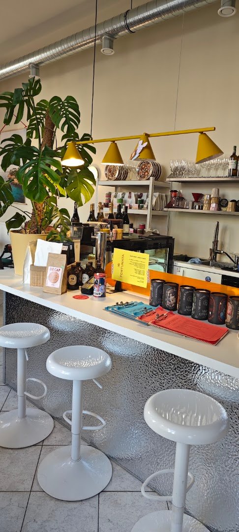 Interior of Fortunata, specialty coffee shop in Warsaw
