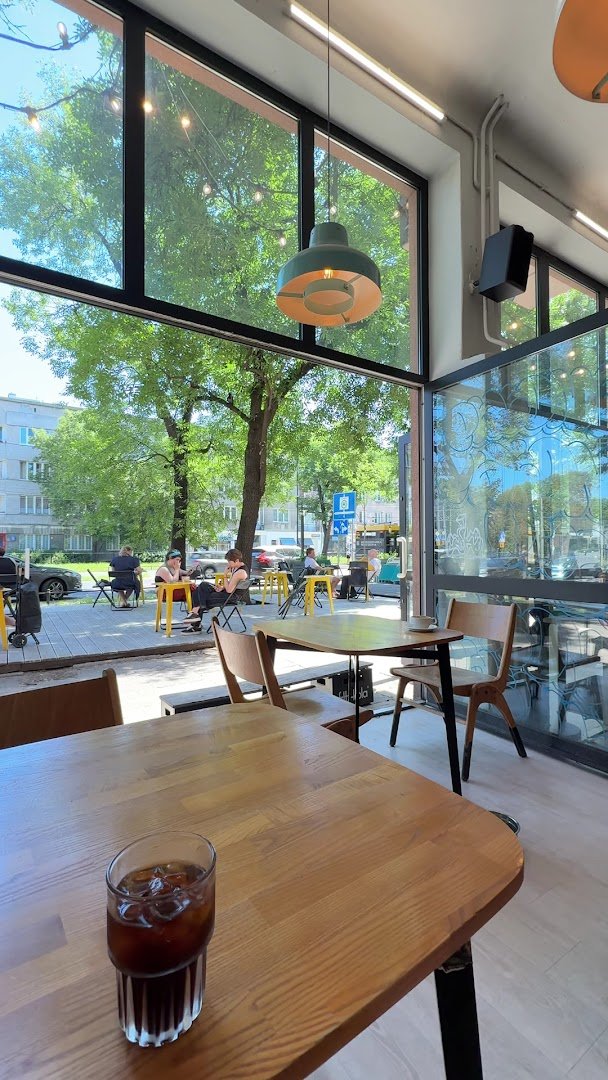 Interior of Kawiarnia Fawory, specialty coffee shop in Warsaw