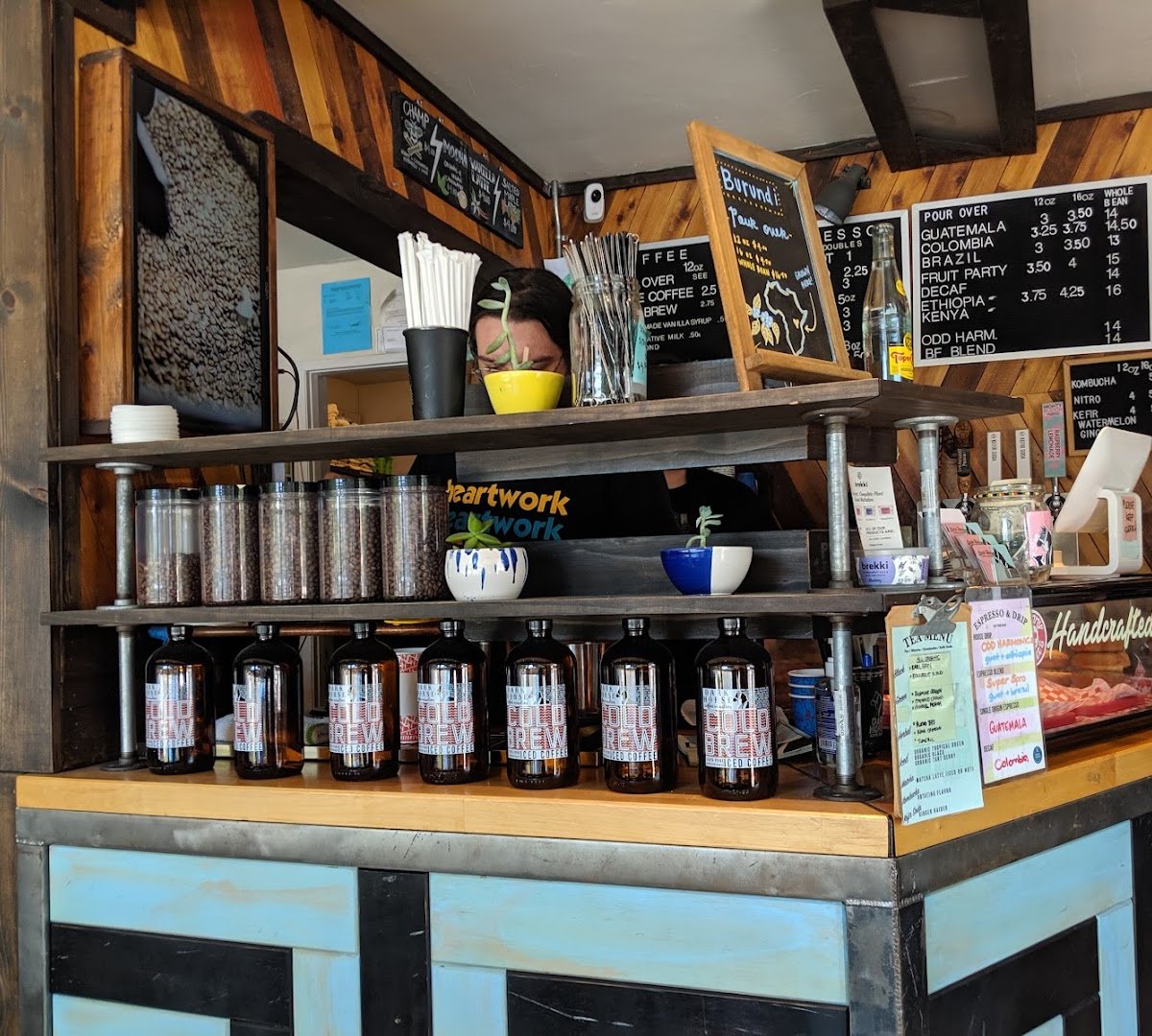 Interior of Dark Horse Coffee Roasters, specialty coffee shop in San Diego